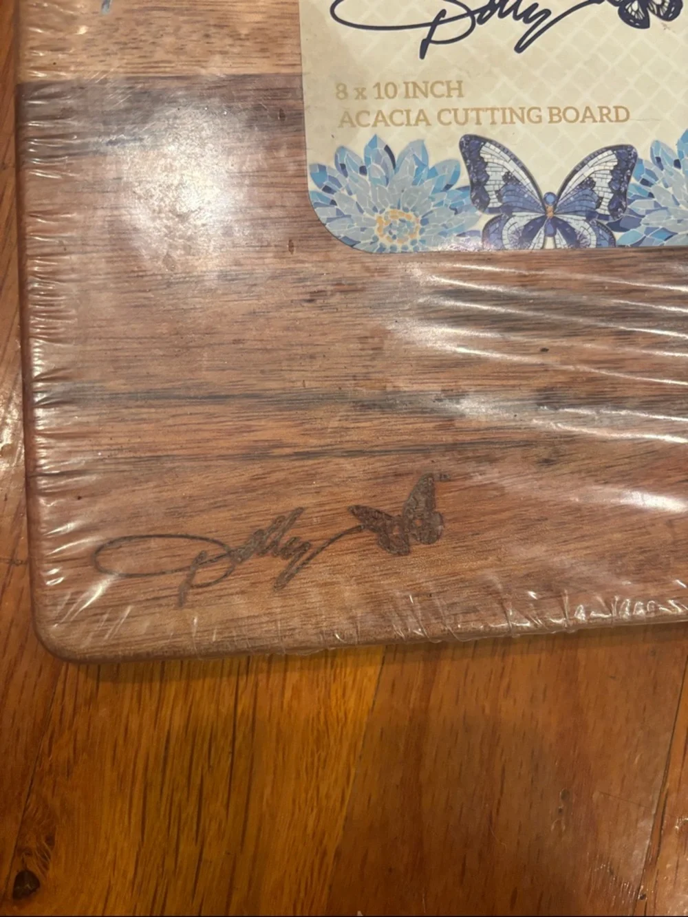 Dolly Butterfly Acacia Wood Cutting Board - 8x10 inch Blue & Purple Butterflies